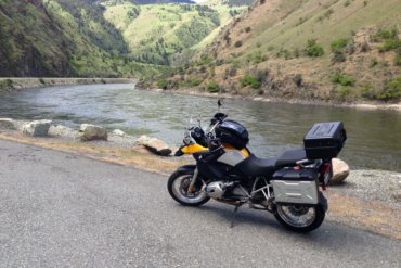 bmw r 1200 gs bike next to salmon river