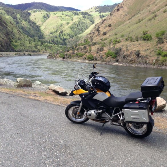 bmw r 1200 gs bike next to salmon river