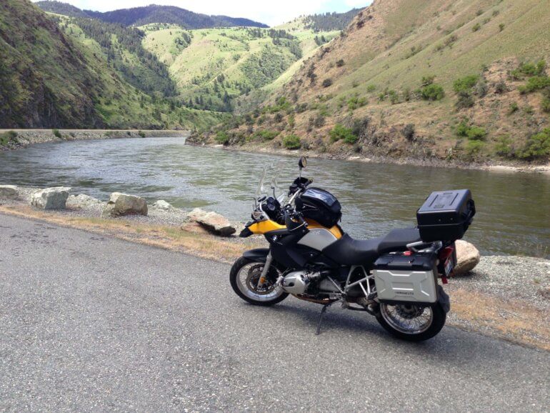 bmw r 1200 gs bike next to salmon river