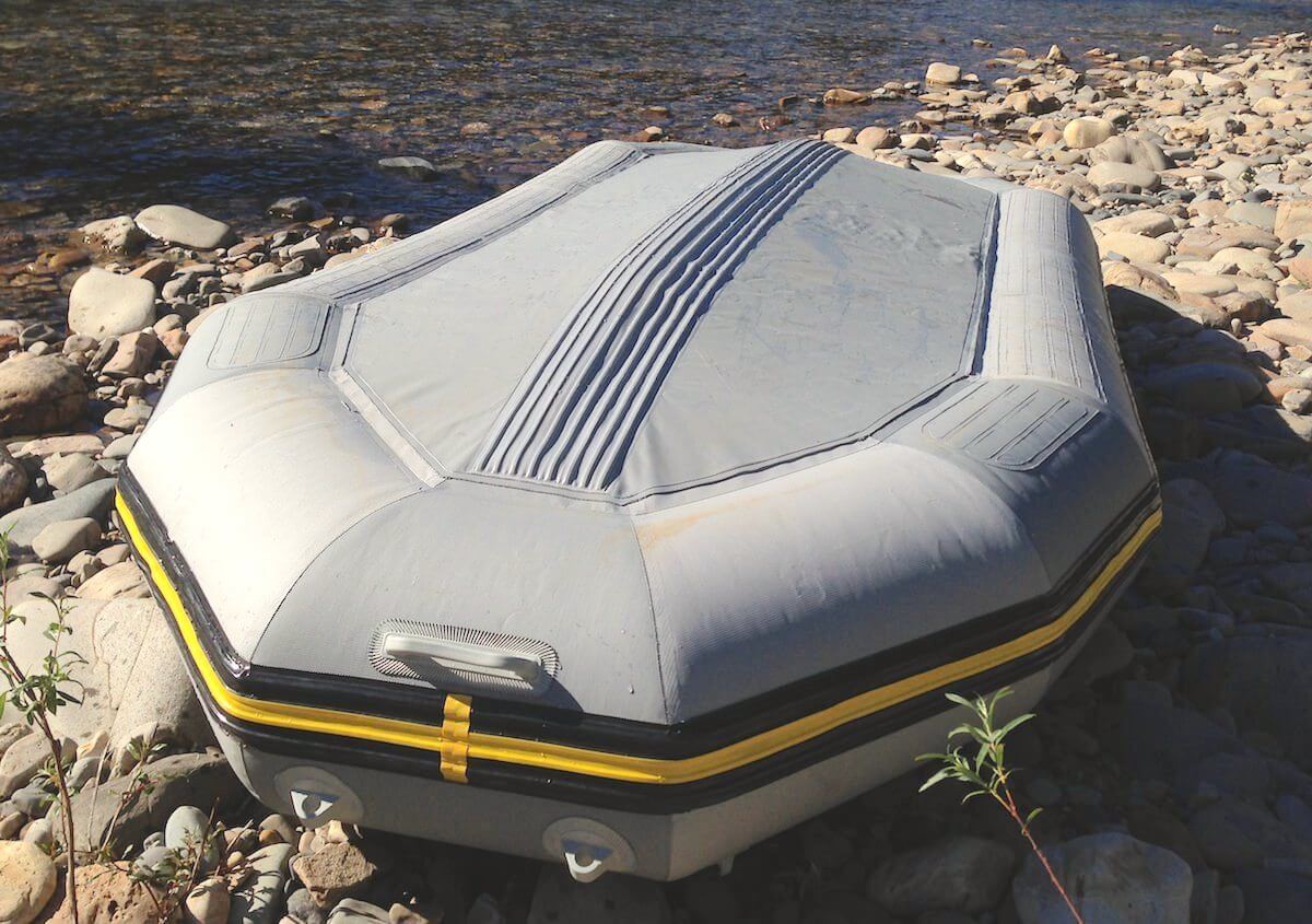 This photo shows the bottom of the Intex Mariner 4 inflatable boat.