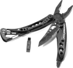 This backpacking gift idea photo shows the REI Exclusive Leatherman Skeletool Topo Multi-Tool.