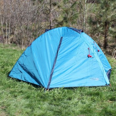 This is an image of the Cabela's Orion 2 Backpacking Tent fully setup.