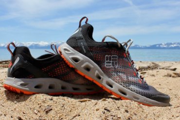 This best water shoe image shows the excellent Columbia Drainmaker III water shoe at Lake Tahoe.
