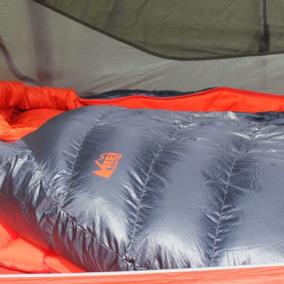 This image shows the REI Co-op Magma 10 Sleeping bag in a tent.