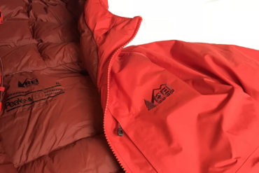 This photo shows a closeup of the REI Co-op Stormhenge 850 Down Jacket men's version.