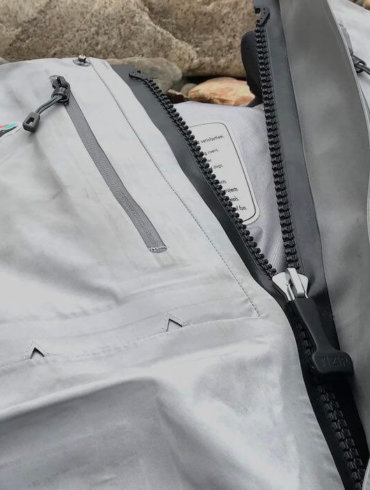 This photo shows the zipper on the Patagonia Rio Gallegos Zip-Front Waders.