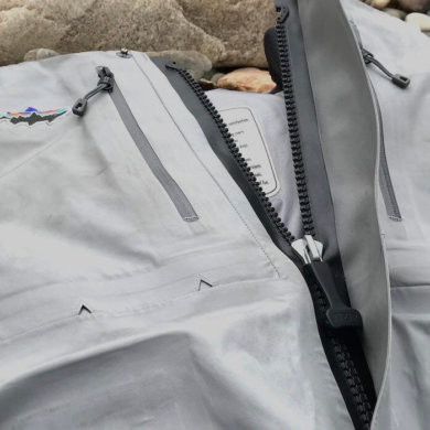 This photo shows the zipper on the Patagonia Rio Gallegos Zip-Front Waders.