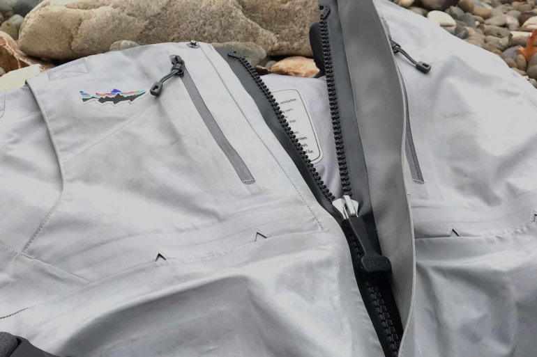 This photo shows the zipper on the Patagonia Rio Gallegos Zip-Front Waders.