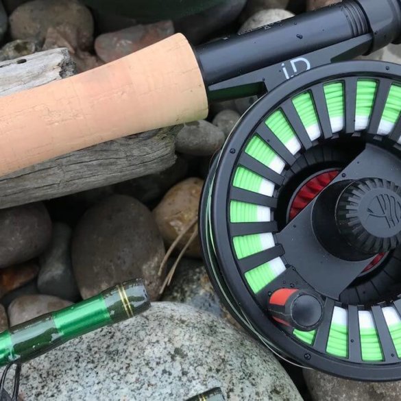 This photo shows a close up of the Redington VICE Combo, including the VICE fly fishing rod and i.D reel.