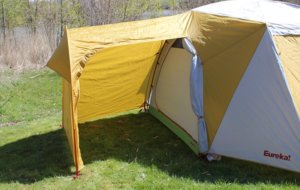 This camping tent photo shows the gear garage on the Eureka! Boondocker Hotel 6 Tent.