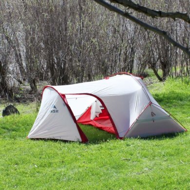 This photo shows the MSR Hubba Tour 2 Tent setup outside.