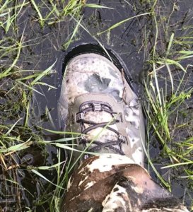 This photo shows the Cabela's Instinct Pursuitz hunting boot in water.