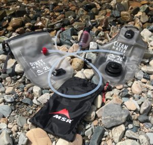 This photo shows the MSR Trail Base Water Filter Kit.