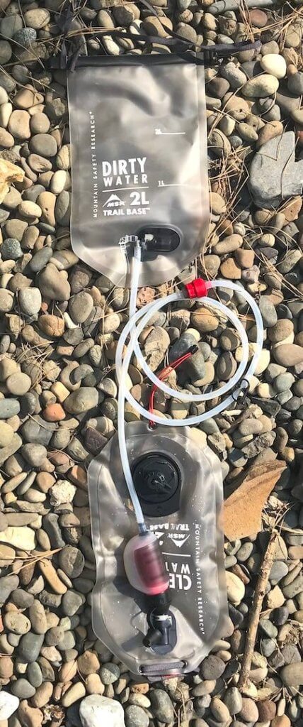 This photo shows the MSR Trail Base Water Filter Kit connected together.