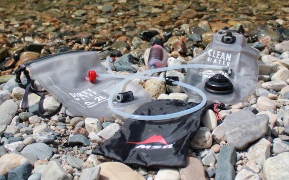 This review photo shows the The MSR Trail Base Water Filter Kit.