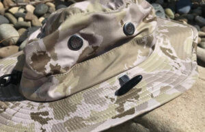This photo shows the Shelta Seahawk hat mesh vents and removable cord toggle system.