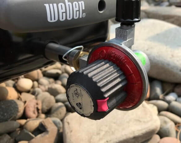 This photo shows the regulator on the Weber Go-Anywhere Gas Grill.