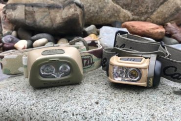 This photo shows two headlamps for hunting.