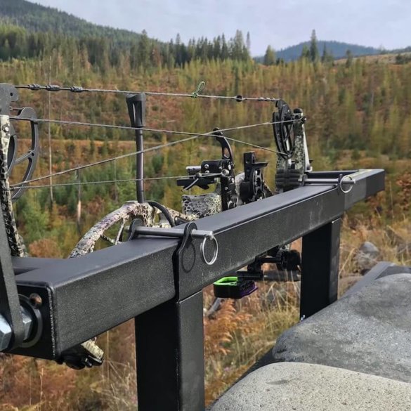 This photo shows the Last Chance Archery PACK-N-GO Portable Bow Press outside.