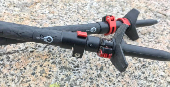 This photo shows the adjustable locking mechanism on the The REI Co-op Flash Carbon Trekking Poles.