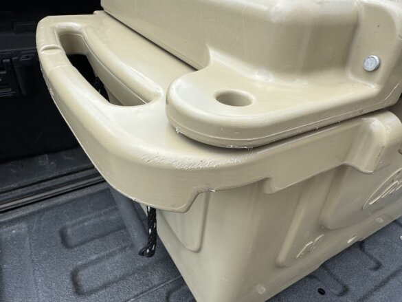 Close up of scratches on edge of Cabela's Polar Cap Cooler.