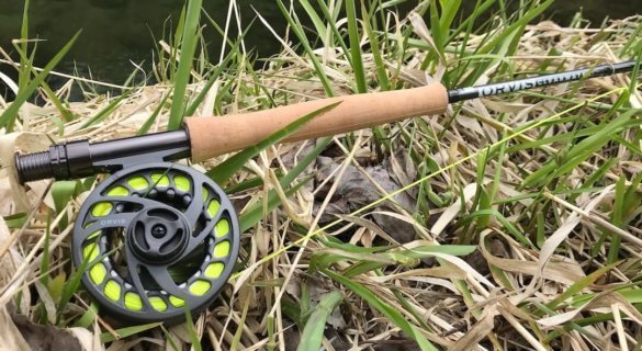 This photo shows the 9-foot, 5-weight Orvis Clearwater fly rod and Clearwater II Reel on a river bank.