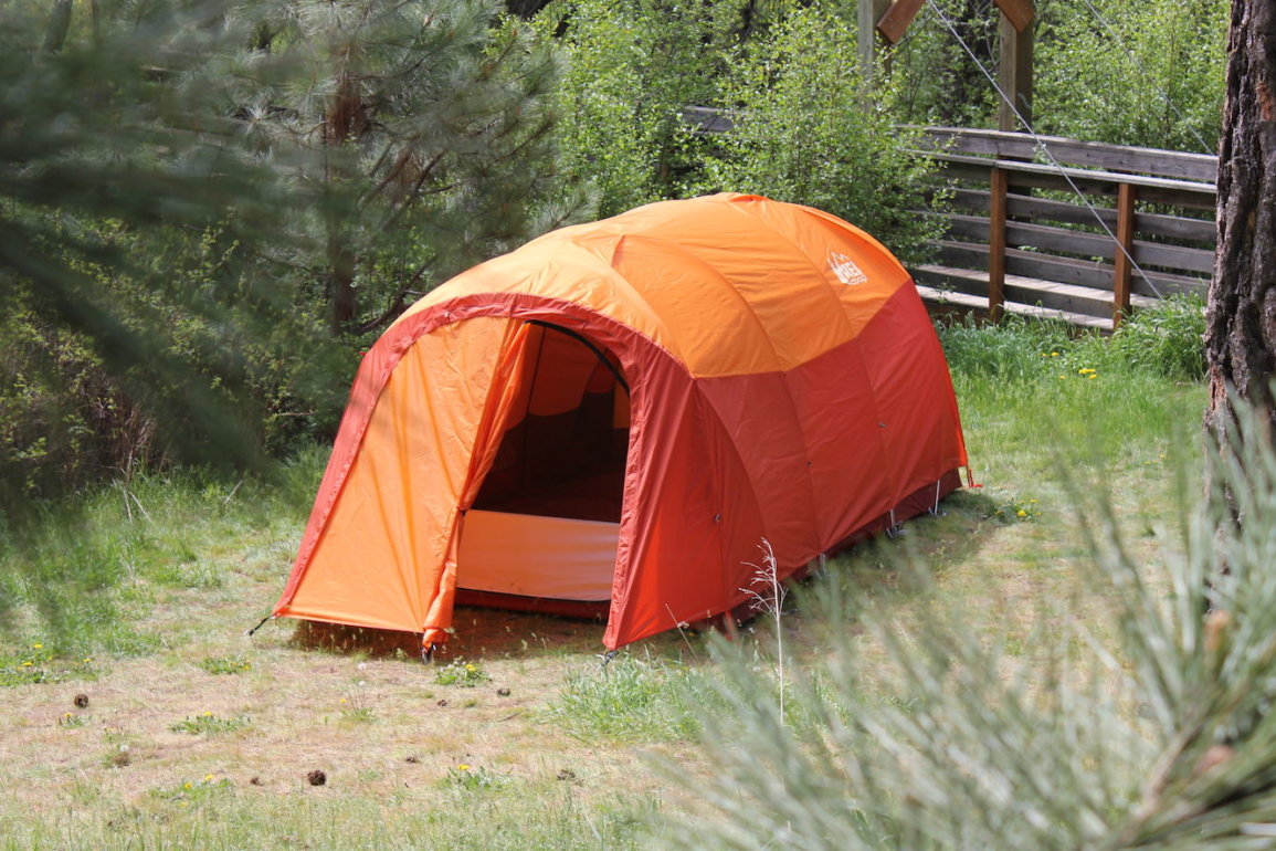This photo shows the REI Co-op Kingdom 8 Tent setup for camping.