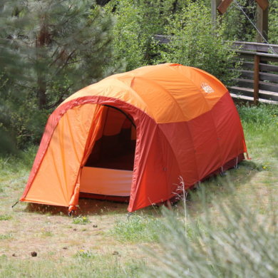 This photo shows the REI Co-op Kingdom 8 Tent setup for camping.