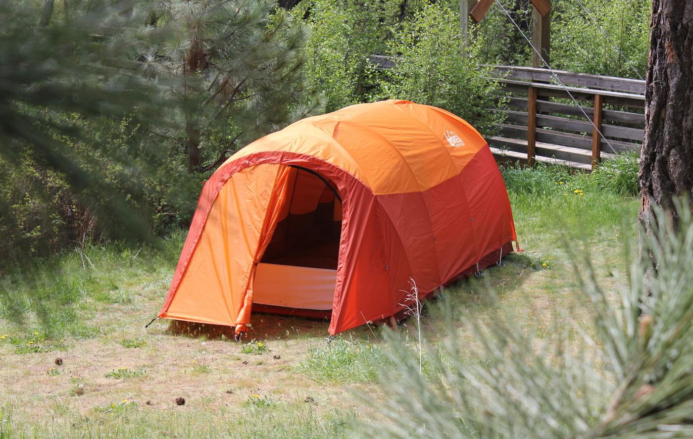 This photo shows the REI Co-op Kingdom 8 Tent setup for camping.