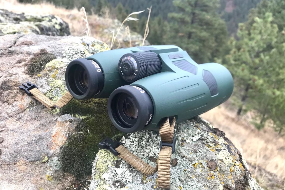 This review photo shows the Cabela's Instinct Euro HD binoculars outdoors.