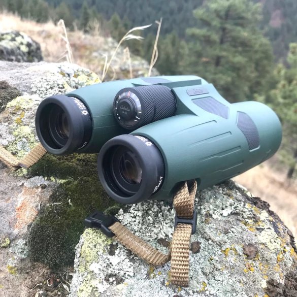 This review photo shows the Cabela's Instinct Euro HD binoculars outdoors.
