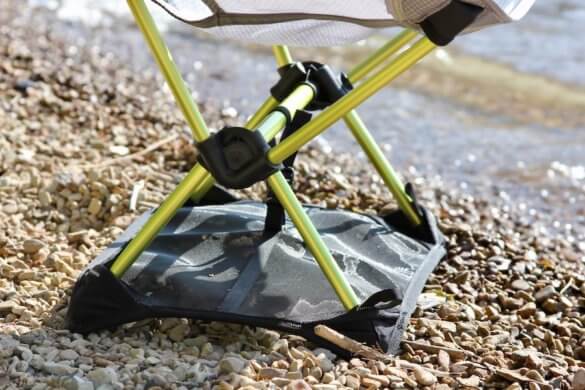 This photo shows a closeup of the Helinox Chair Zero with the Ground Sheet accessory installed.