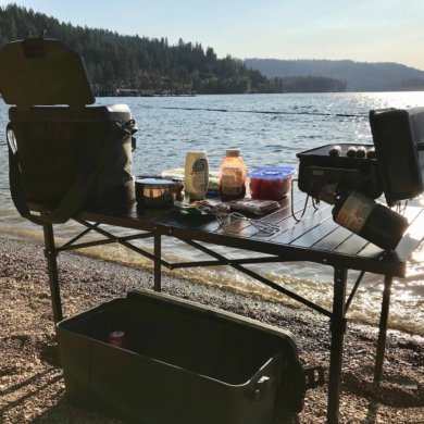 This photo shows the Mountain Summit Gear Heavy-Duty Roll-Top XL Table outside.