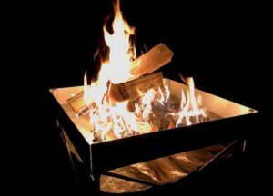 This camping gift photo shows the Fireside Outdoor Pop-Up Fire Pit.