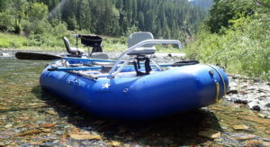 This photo shows the NRS Star Outlaw raft set up with a fly fishing frame from NRS.