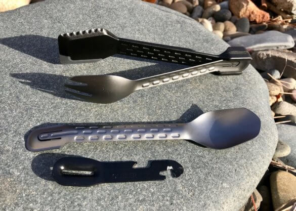 This photo shows the Gerber ComplEAT with the tools separated and the tongs connected.