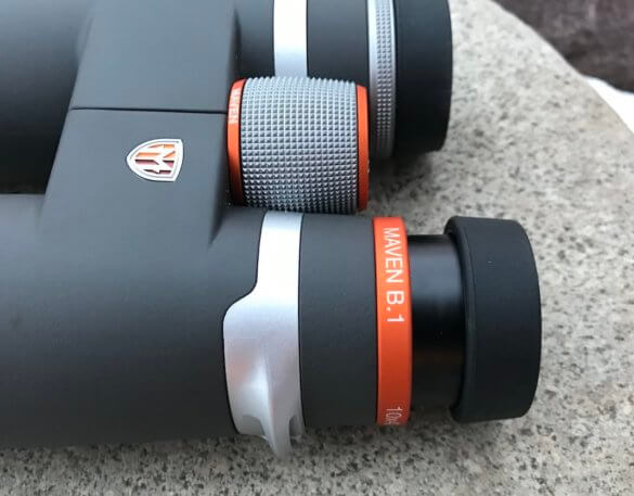 This image shows the twist-up eye cups on the Maven B.1 Binoculars.