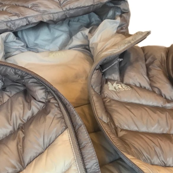 This photo shows a closeup of the women's REI Co-op Magma 850 Down Hoodie 2.0.