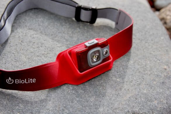 This photo shows the BioLite HeadLamp 200 headlamp tilt mode.