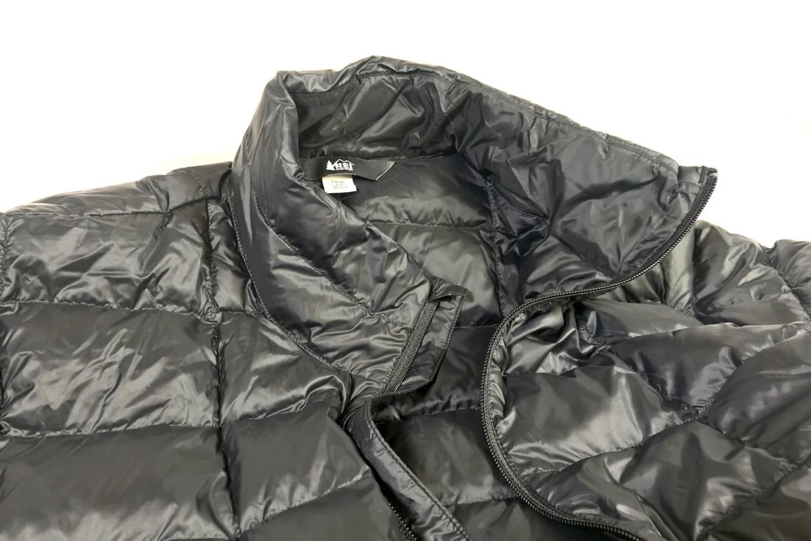 This photo shows a closeup of the men's REI Co-op 650 Down Jacket 2.0.