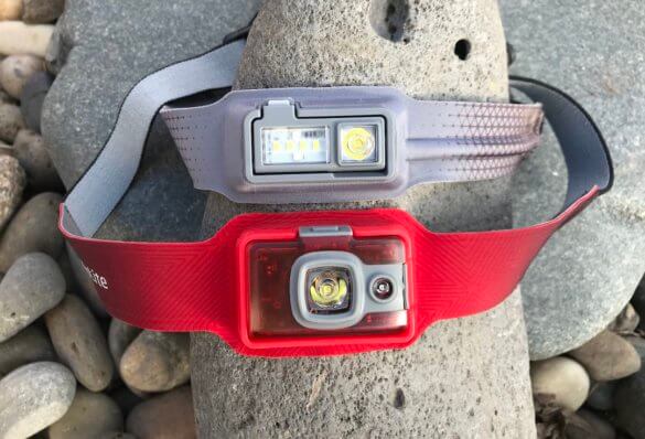 This photo shows the BioLite HeadLamp 200 next to the HeadLamp 330 next to each other.