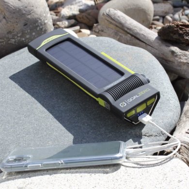 This review photo shows the Goal Zero Torch 250 solar flashlight and phone charger.