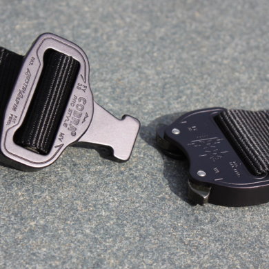 This photo shows a Klik Belt with a COBRA buckle that is unbuckled.