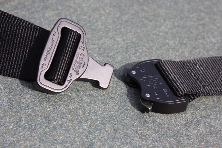 This photo shows a Klik Belt with a COBRA buckle that is unbuckled.