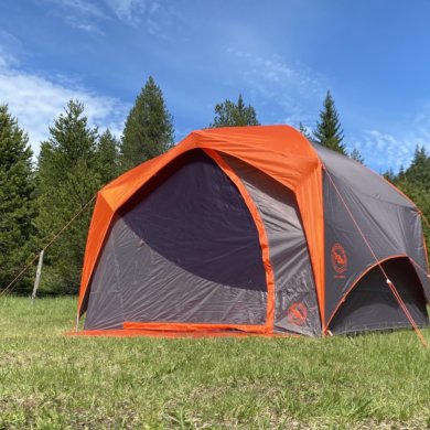 This photo shows the Big Agnes Big House 4 Tent set up at a dispersed camping spot for testing and review.