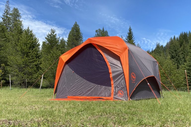 This photo shows the Big Agnes Big House 4 Tent set up at a dispersed camping spot for testing and review.