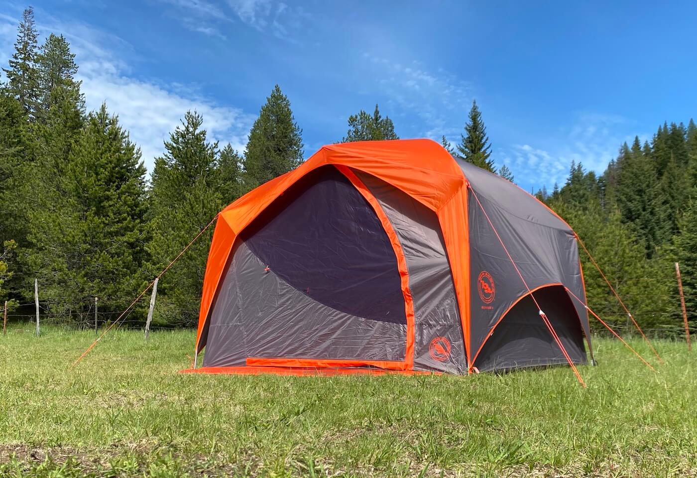 This photo shows the Big Agnes Big House 4 Tent set up at a dispersed camping spot for testing and review.