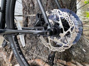 This photo shows a closeup of the Cannondale Topstone AL 105 rear Shimano 105 brakes.