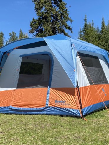 This review photo shows the Eureka! Copper Canyon LX 6 Tent set up outside for camping.
