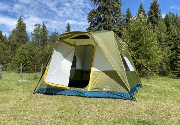 This photo shows the LLBean Acadia Tent with the door open.